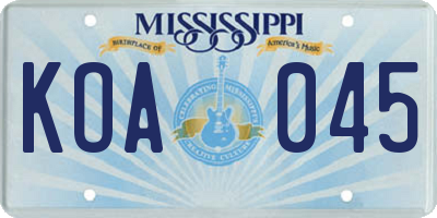 MS license plate KOA045