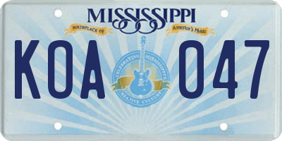 MS license plate KOA047