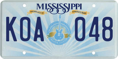 MS license plate KOA048