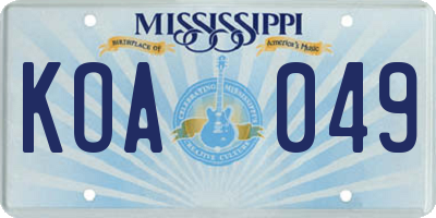 MS license plate KOA049