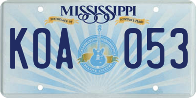 MS license plate KOA053