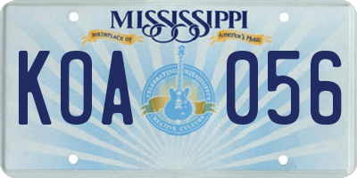 MS license plate KOA056