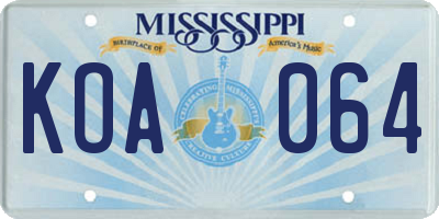 MS license plate KOA064
