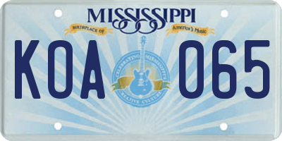 MS license plate KOA065