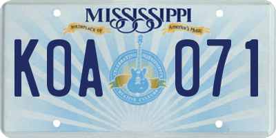 MS license plate KOA071