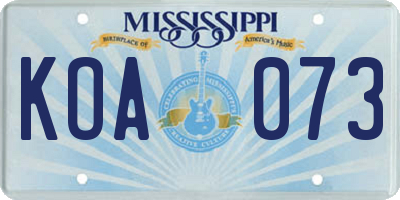 MS license plate KOA073