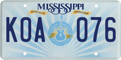 MS license plate KOA076