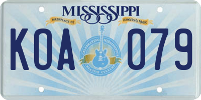 MS license plate KOA079