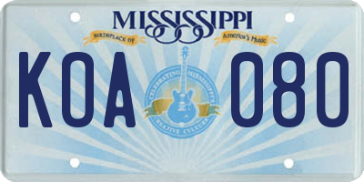 MS license plate KOA080