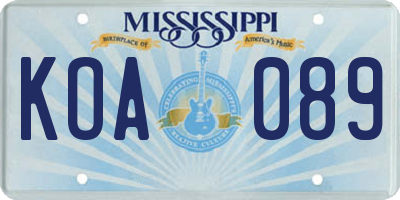MS license plate KOA089