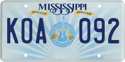 MS license plate KOA092