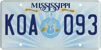 MS license plate KOA093