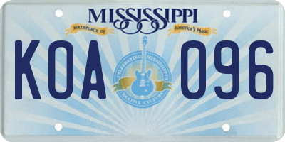 MS license plate KOA096