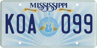 MS license plate KOA099