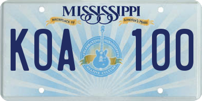MS license plate KOA100