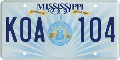 MS license plate KOA104