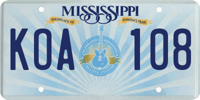 MS license plate KOA108
