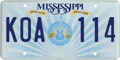 MS license plate KOA114
