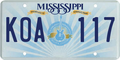 MS license plate KOA117