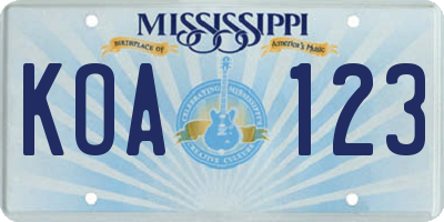 MS license plate KOA123