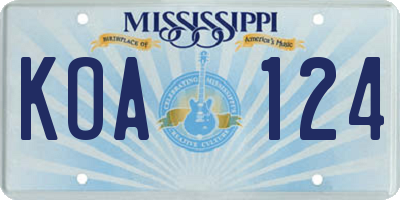 MS license plate KOA124