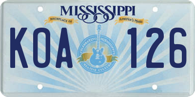 MS license plate KOA126