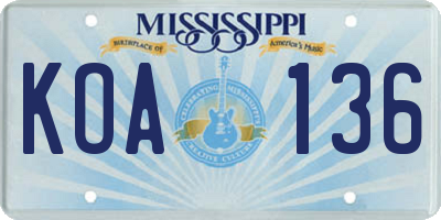 MS license plate KOA136
