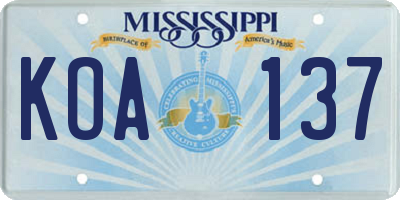 MS license plate KOA137