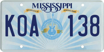 MS license plate KOA138