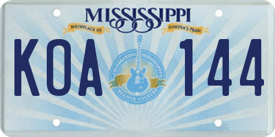 MS license plate KOA144