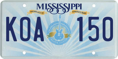 MS license plate KOA150