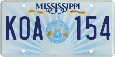 MS license plate KOA154