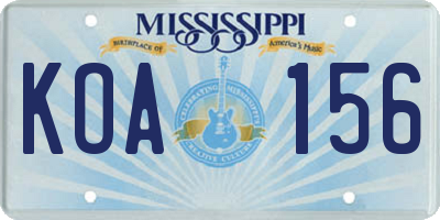 MS license plate KOA156