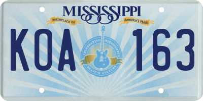 MS license plate KOA163