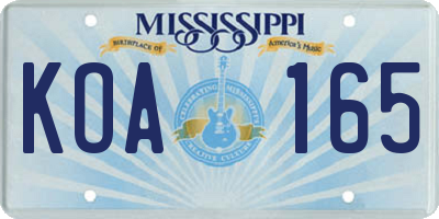 MS license plate KOA165