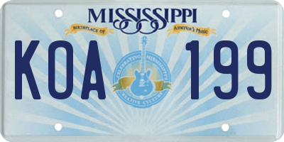 MS license plate KOA199