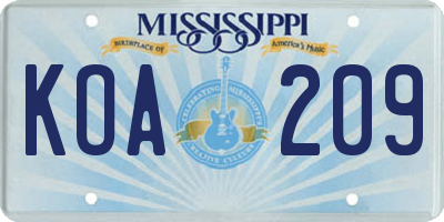 MS license plate KOA209