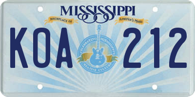 MS license plate KOA212