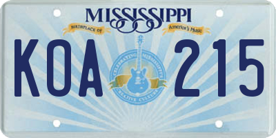 MS license plate KOA215