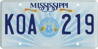 MS license plate KOA219
