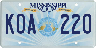MS license plate KOA220