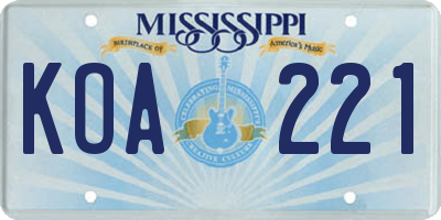 MS license plate KOA221