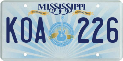 MS license plate KOA226