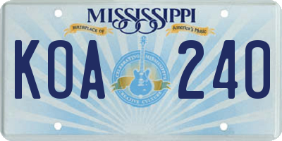 MS license plate KOA240