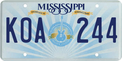 MS license plate KOA244