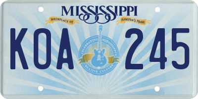 MS license plate KOA245