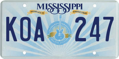 MS license plate KOA247