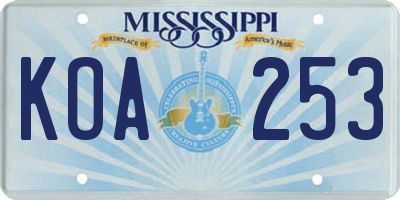 MS license plate KOA253