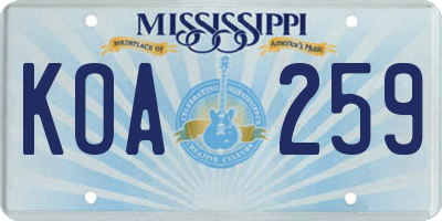 MS license plate KOA259