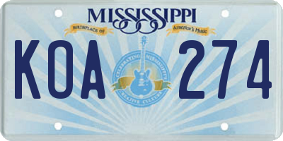MS license plate KOA274